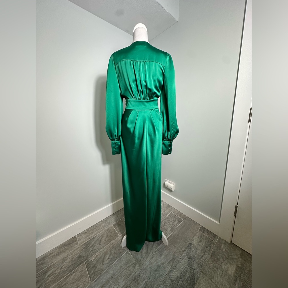 Rami Brooke Madeline Gown Deep V Long Sleeve Green Maxi Dress Size 0 - Picture 7 of 17